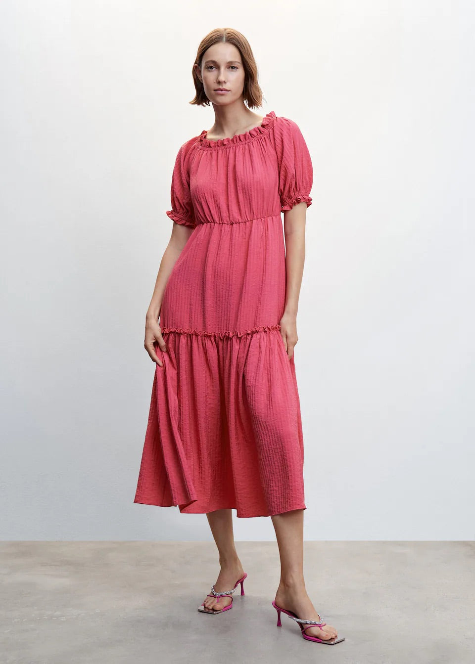 Puffed sleeves texture dress