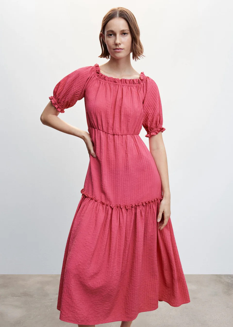 Puffed sleeves texture dress