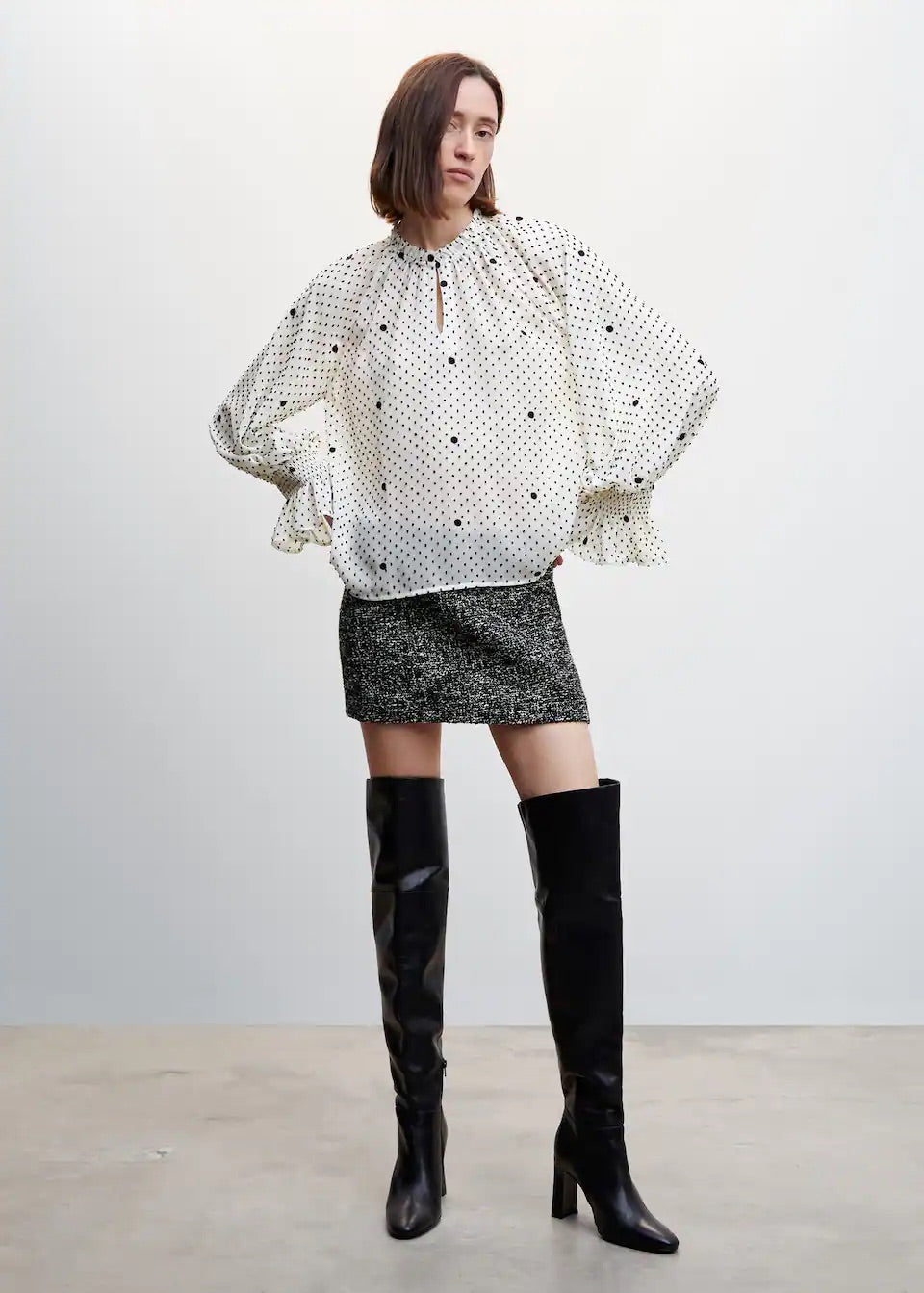 Embroidered polka-dot blouse