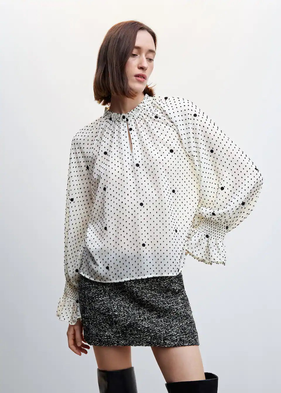 Embroidered polka-dot blouse