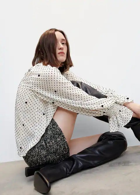 Embroidered polka-dot blouse