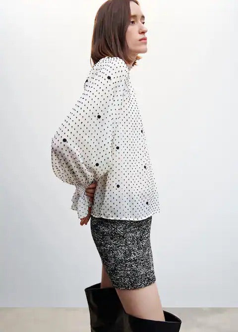 Embroidered polka-dot blouse