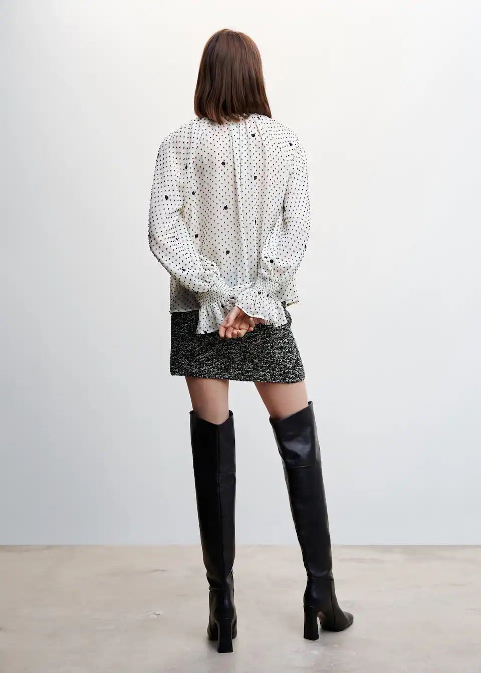 Embroidered polka-dot blouse