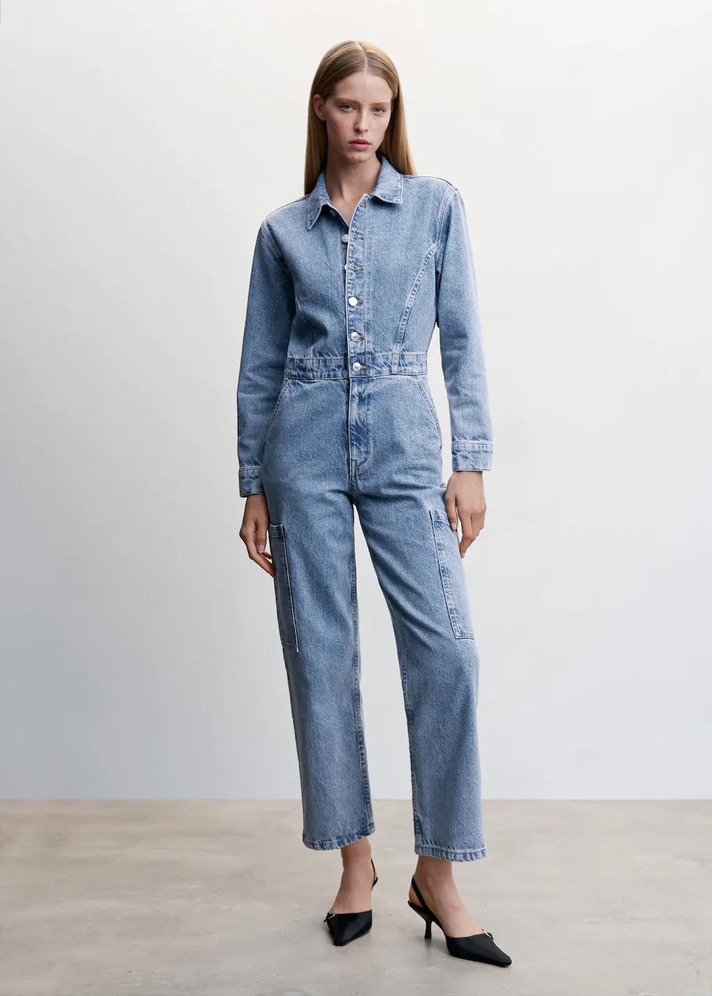 Denim cargo jumpsuit