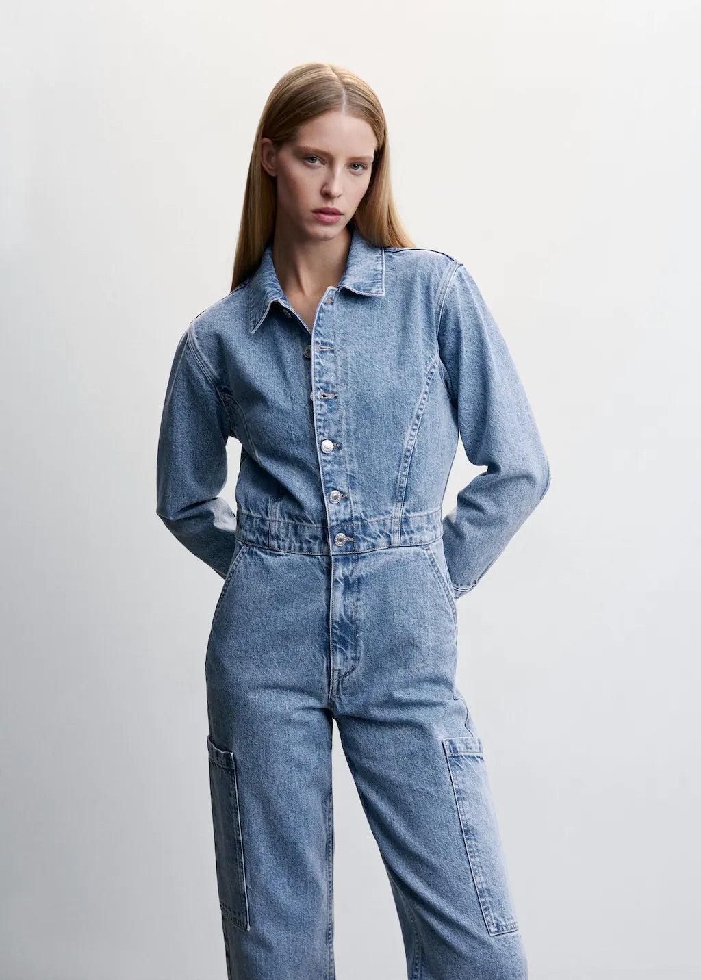 Denim cargo jumpsuit