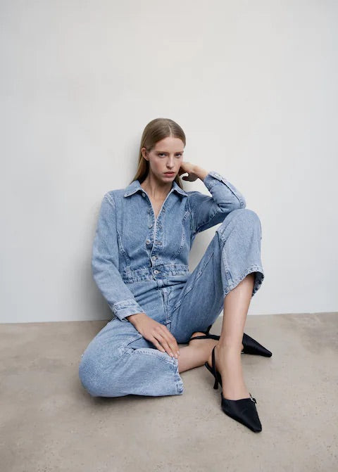 Denim cargo jumpsuit