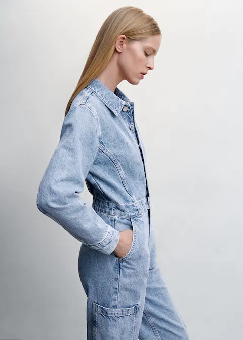 Denim cargo jumpsuit