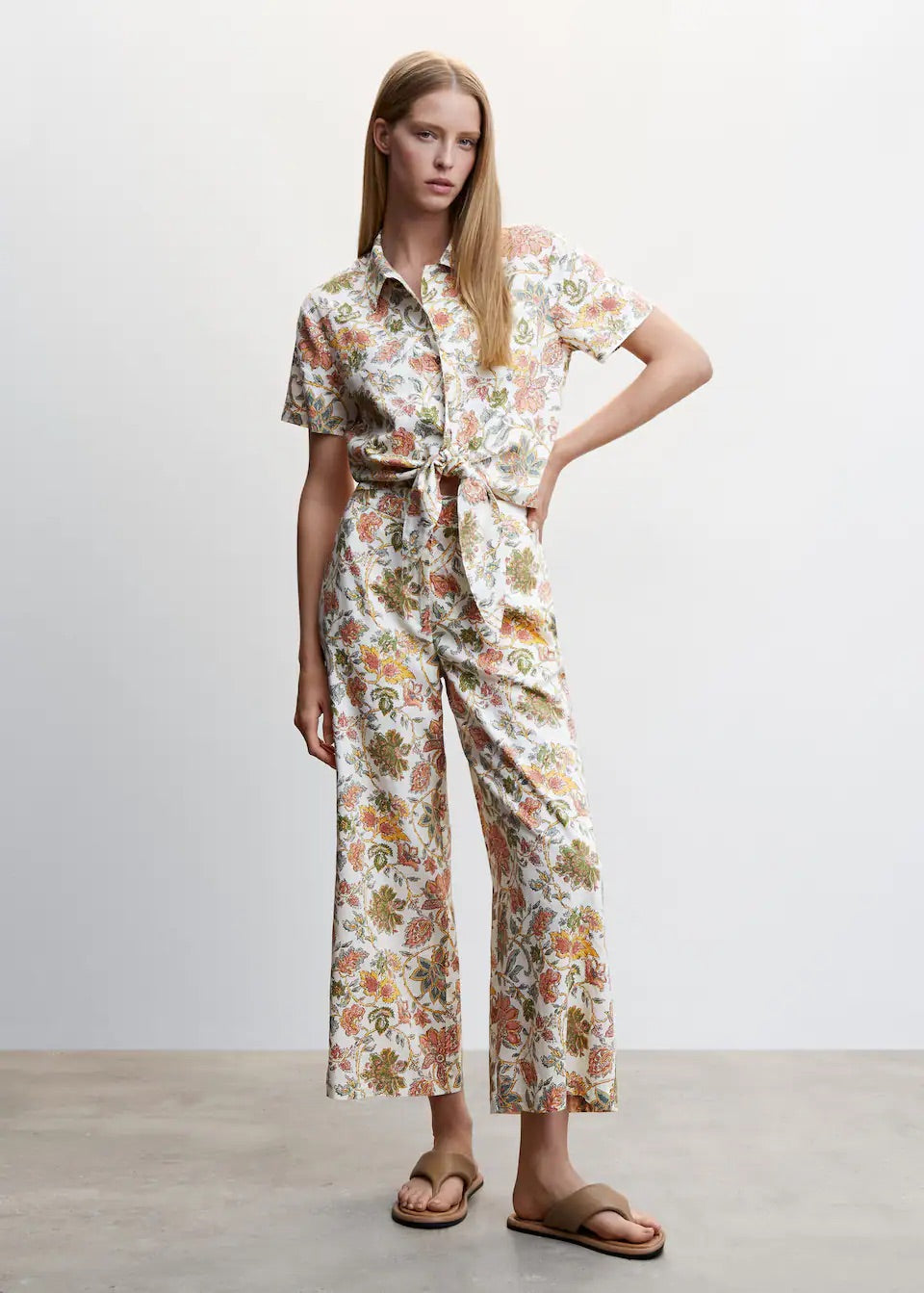 Floral linen-blend shirt