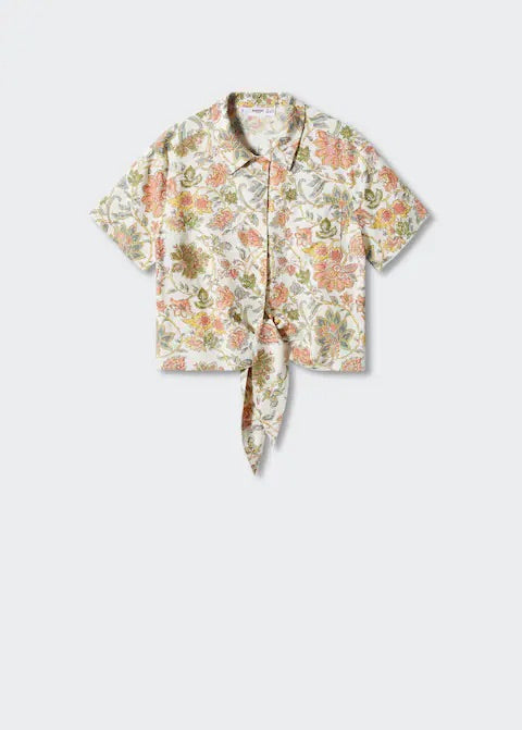 Floral linen-blend shirt