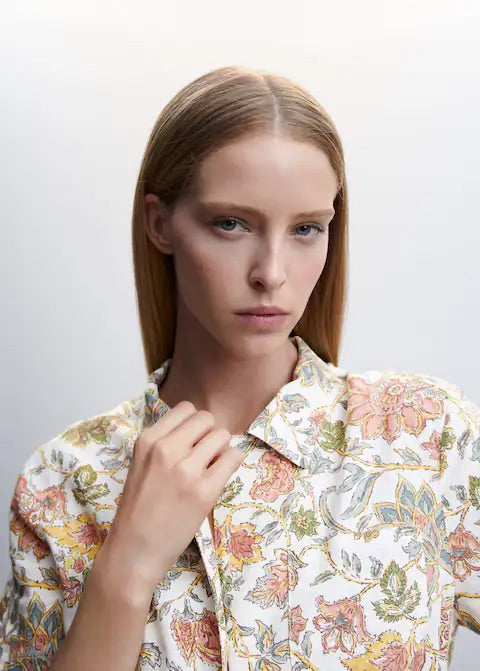 Floral linen-blend shirt