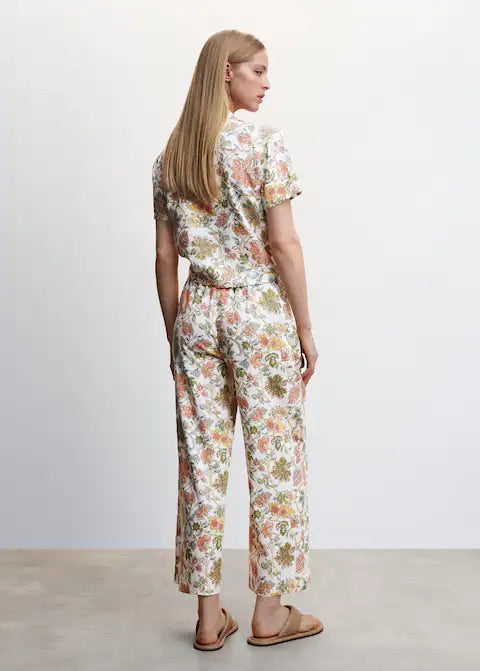 Floral linen-blend shirt