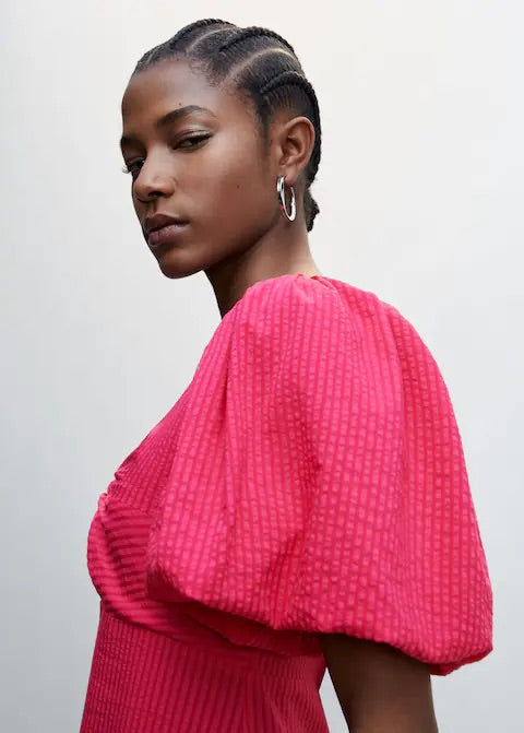 Puffed sleeves texture dress