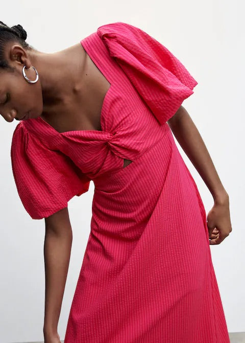 Puffed sleeves texture dress