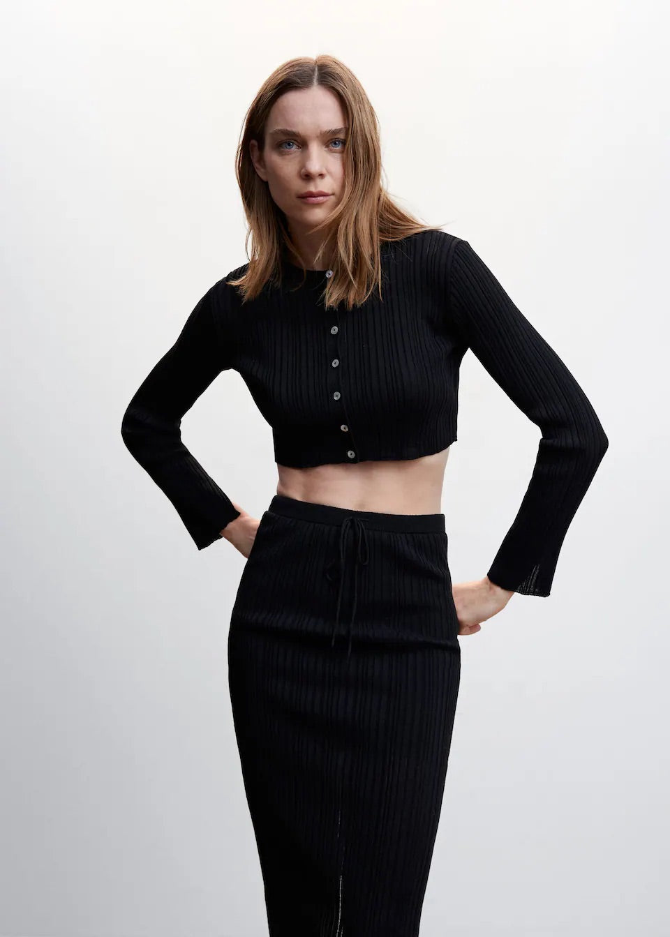 Ribbed midi skirt