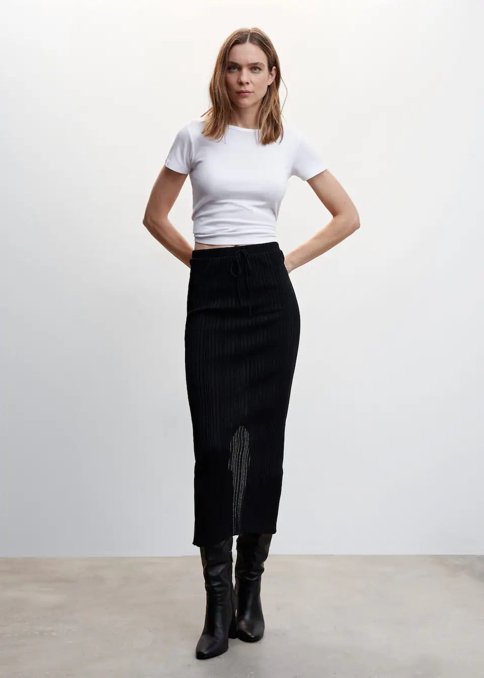 Ribbed midi skirt