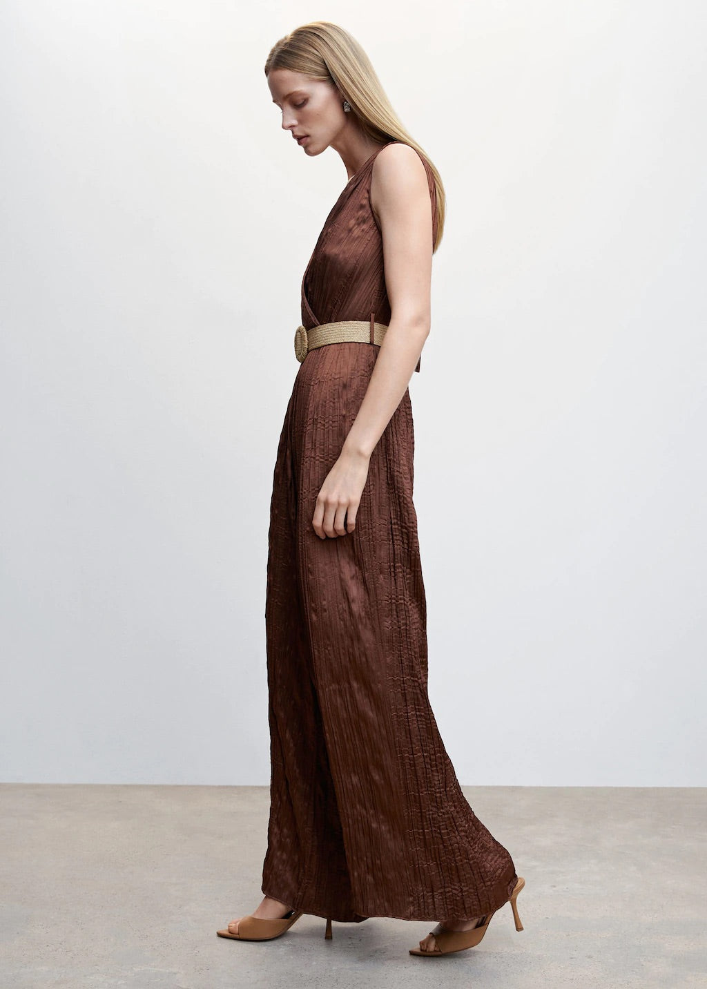 Satin jumpsuit with belt