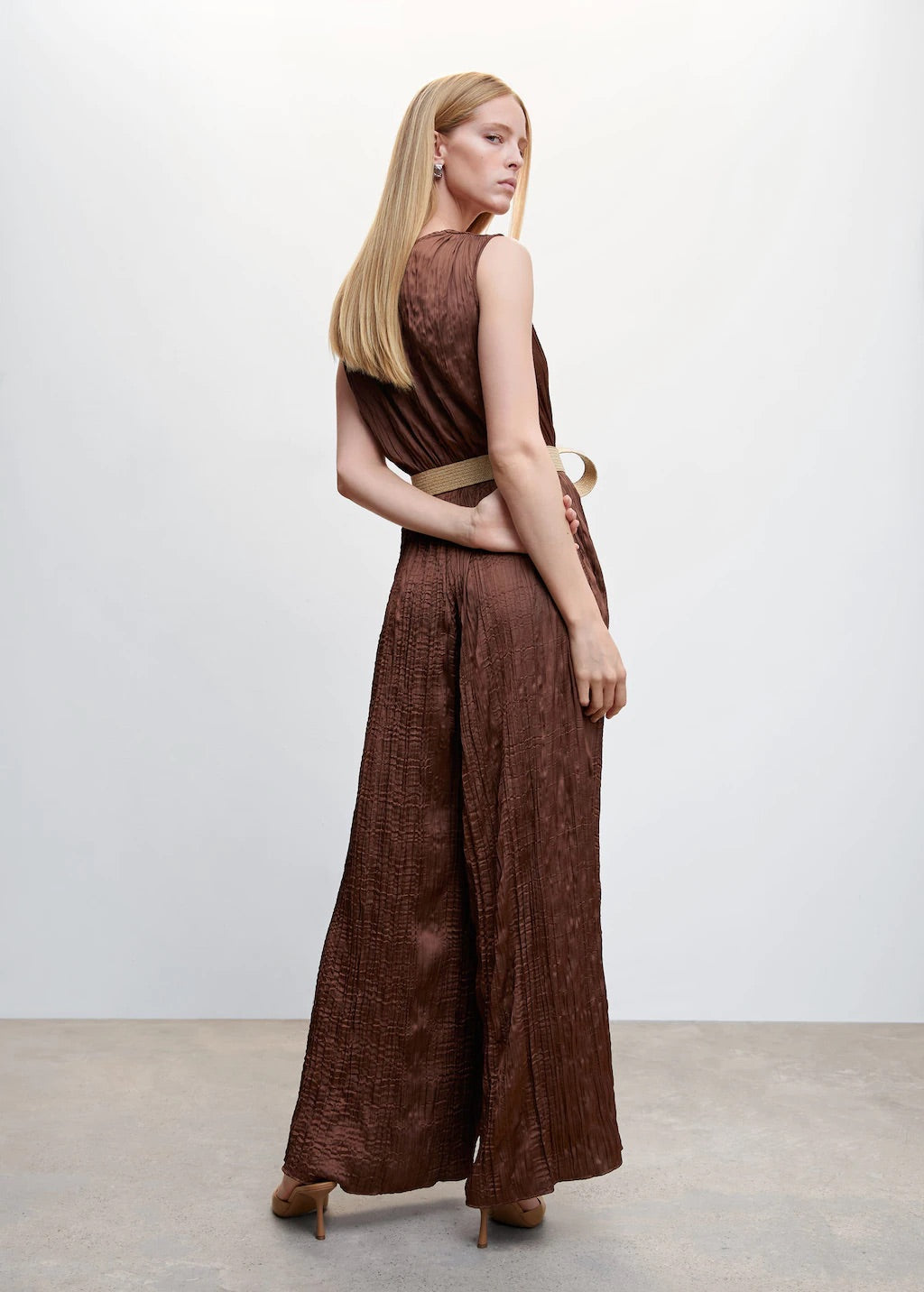 Satin jumpsuit with belt