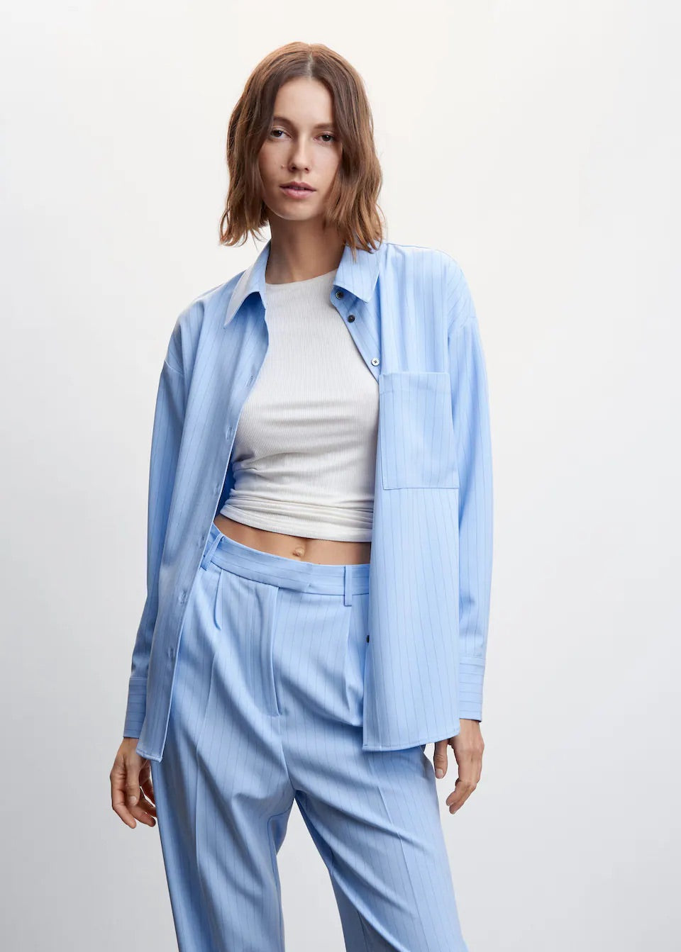 Chalk-stripe straight trousers
