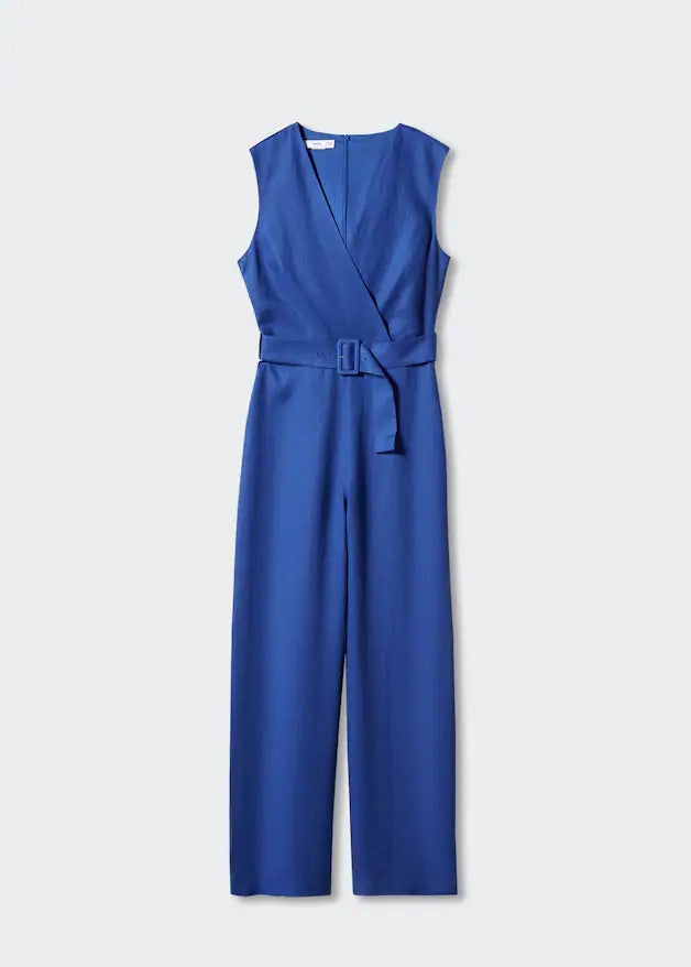 Linen jumpsuit with belt