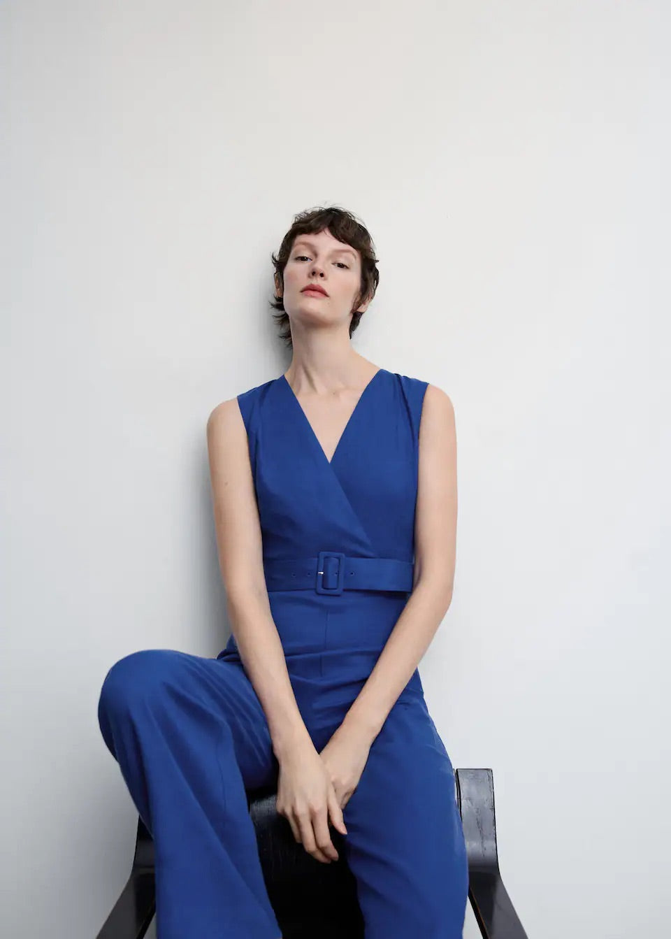 Linen jumpsuit with belt