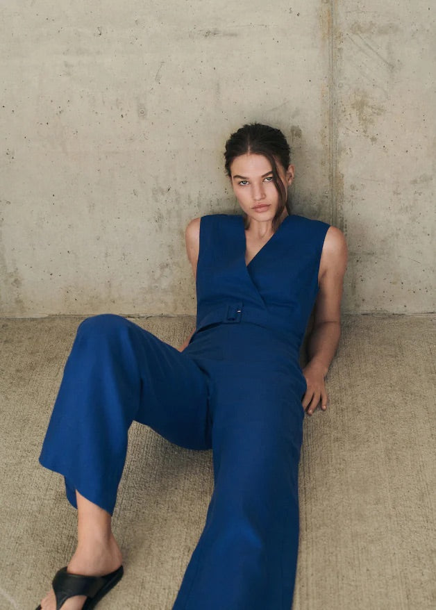 Linen jumpsuit with belt