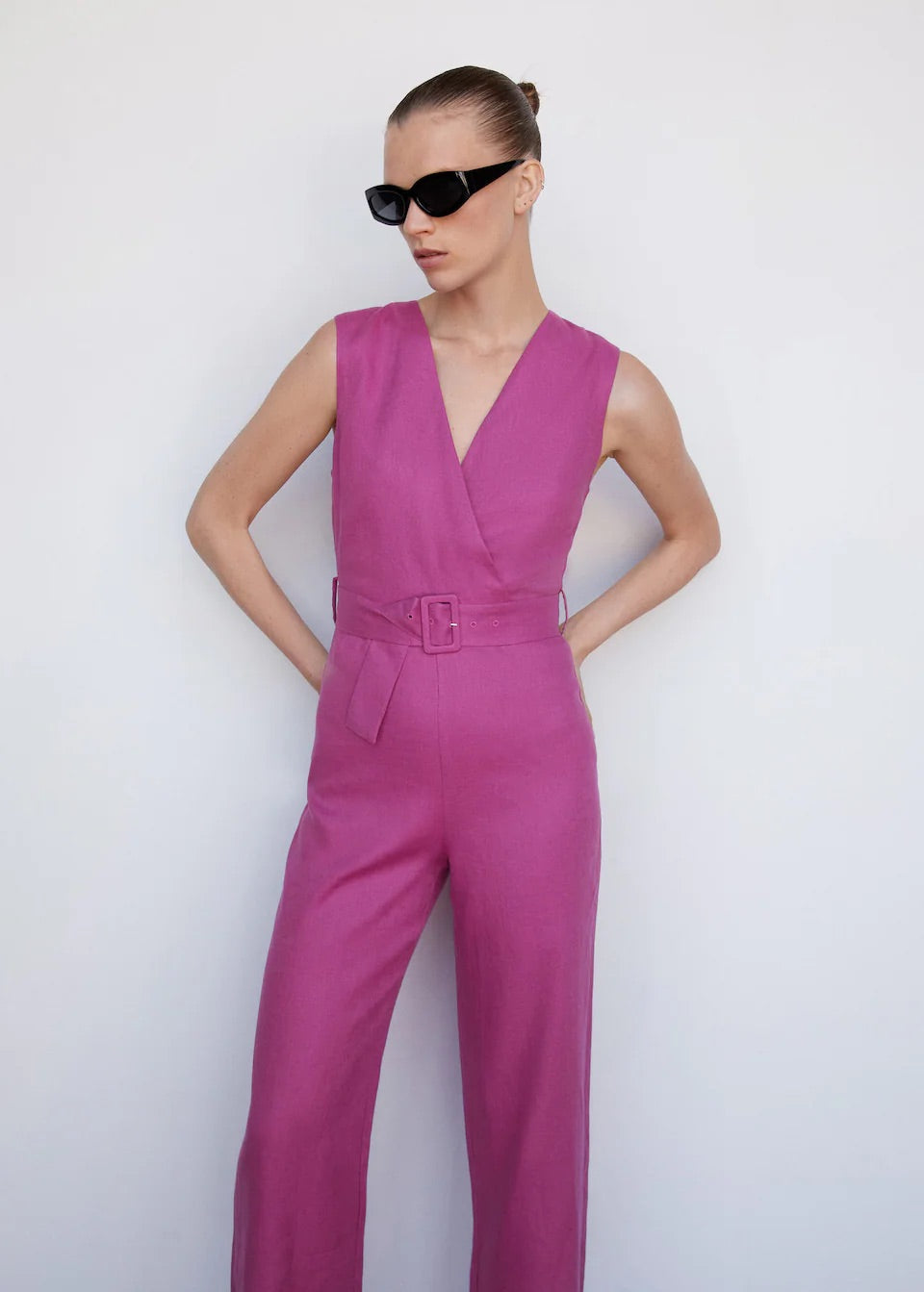 Linen jumpsuit with belt