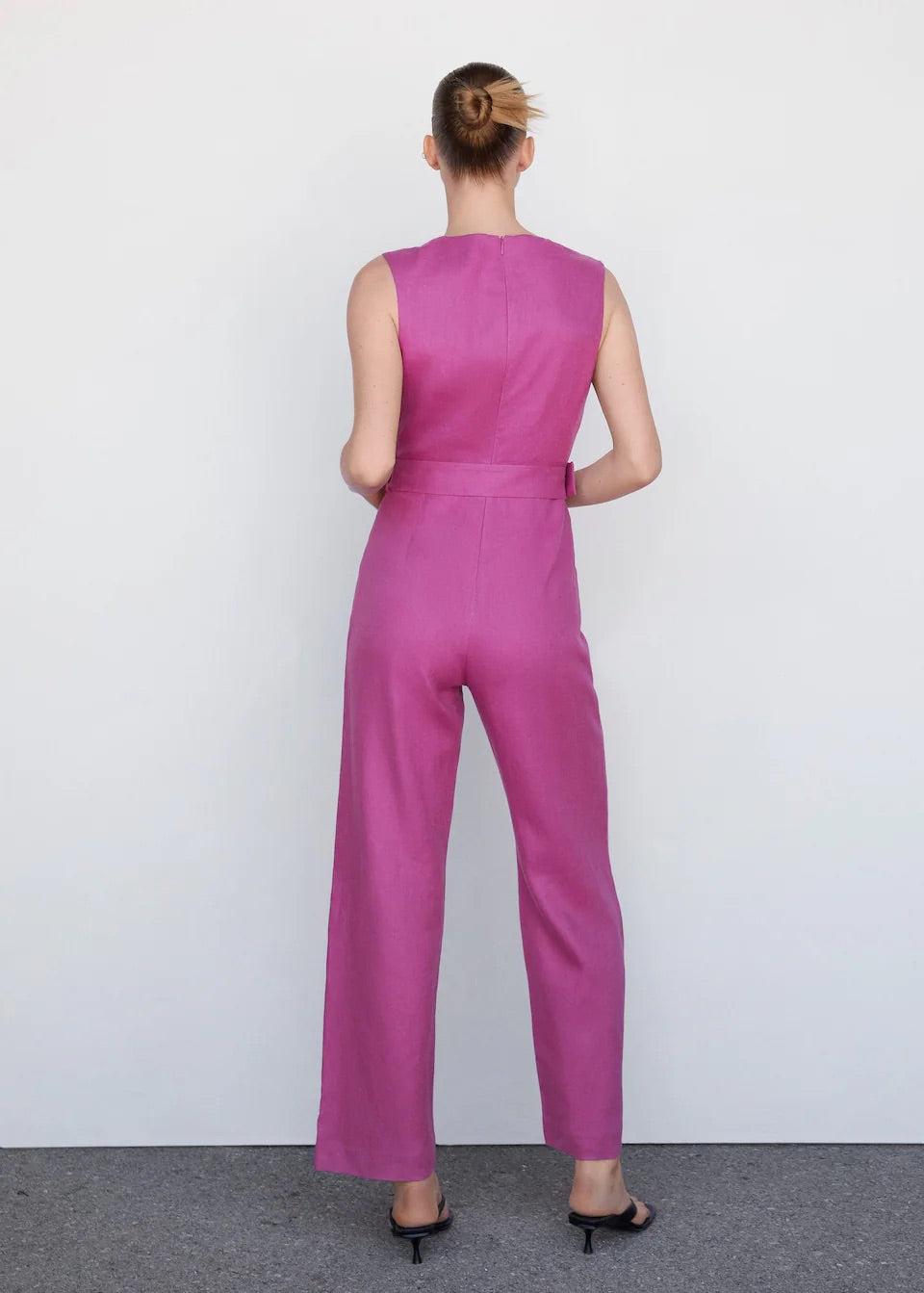 Linen jumpsuit with belt