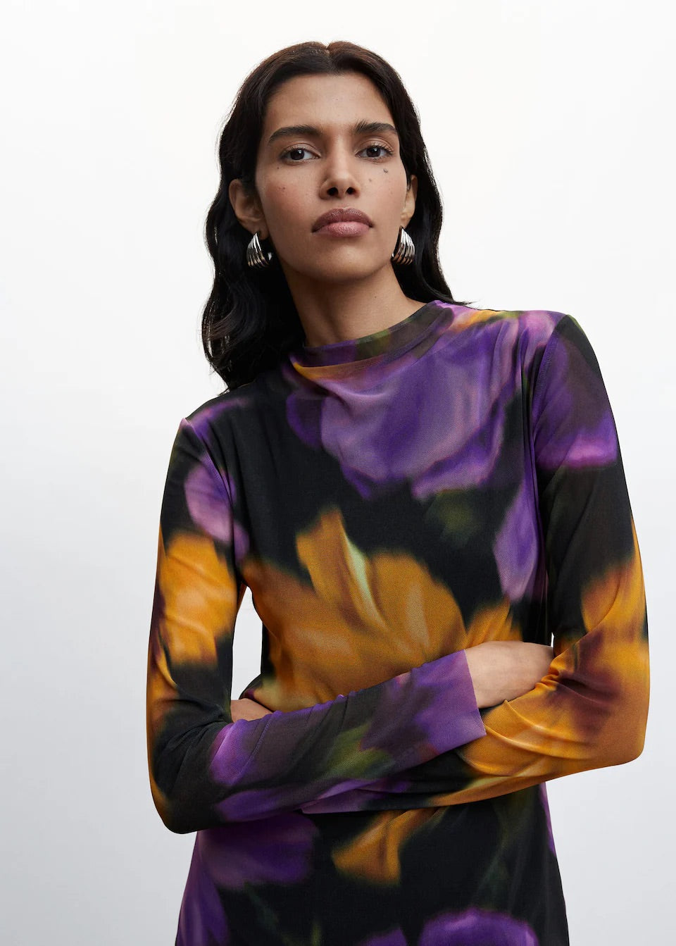 Floral print tulle dress