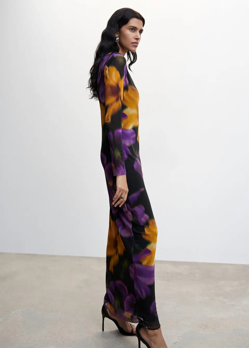 Floral print tulle dress
