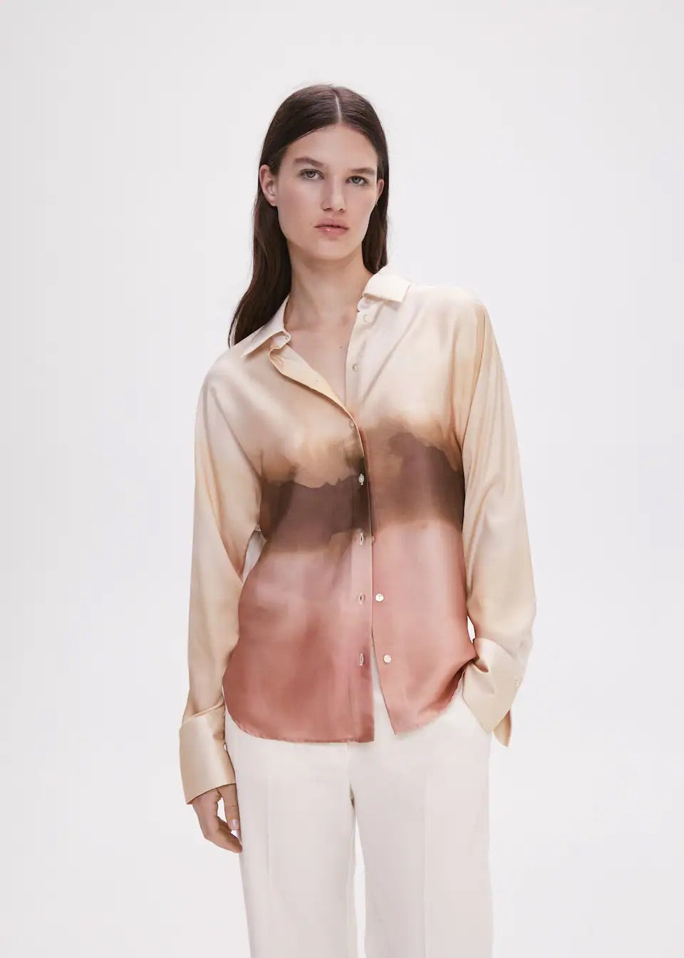 Tie-dye effect satin shirt