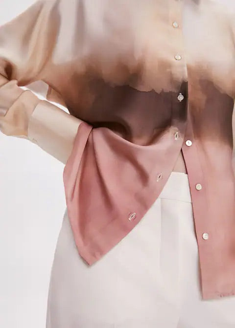 Tie-dye effect satin shirt