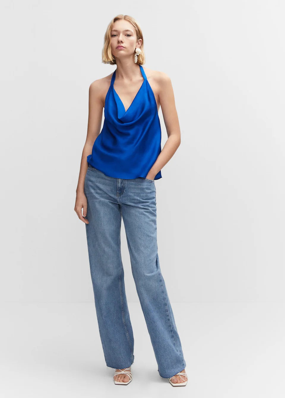 Draped neck satin top