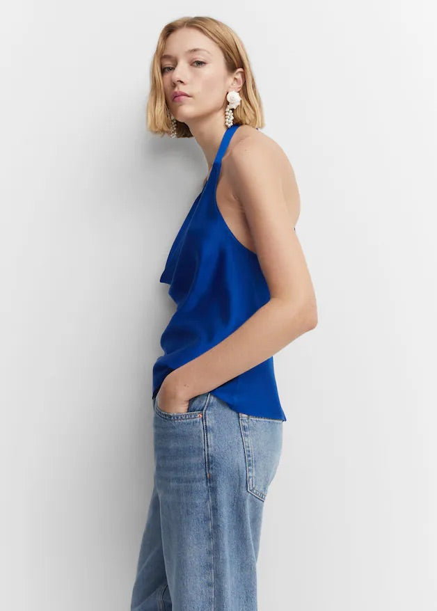 Draped neck satin top