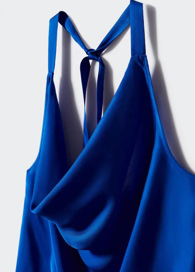 Draped neck satin top