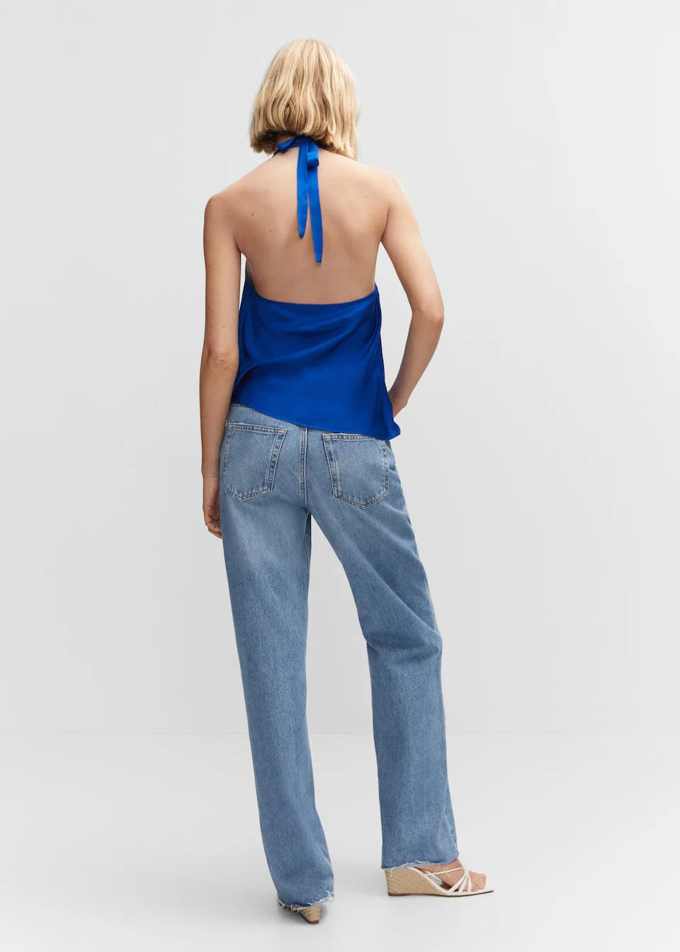 Draped neck satin top
