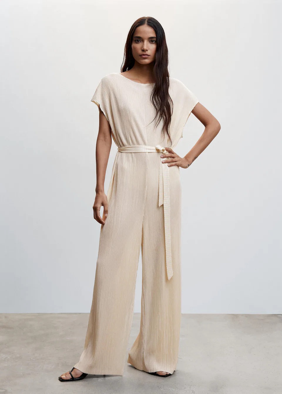 Satin pleated jumpsuit