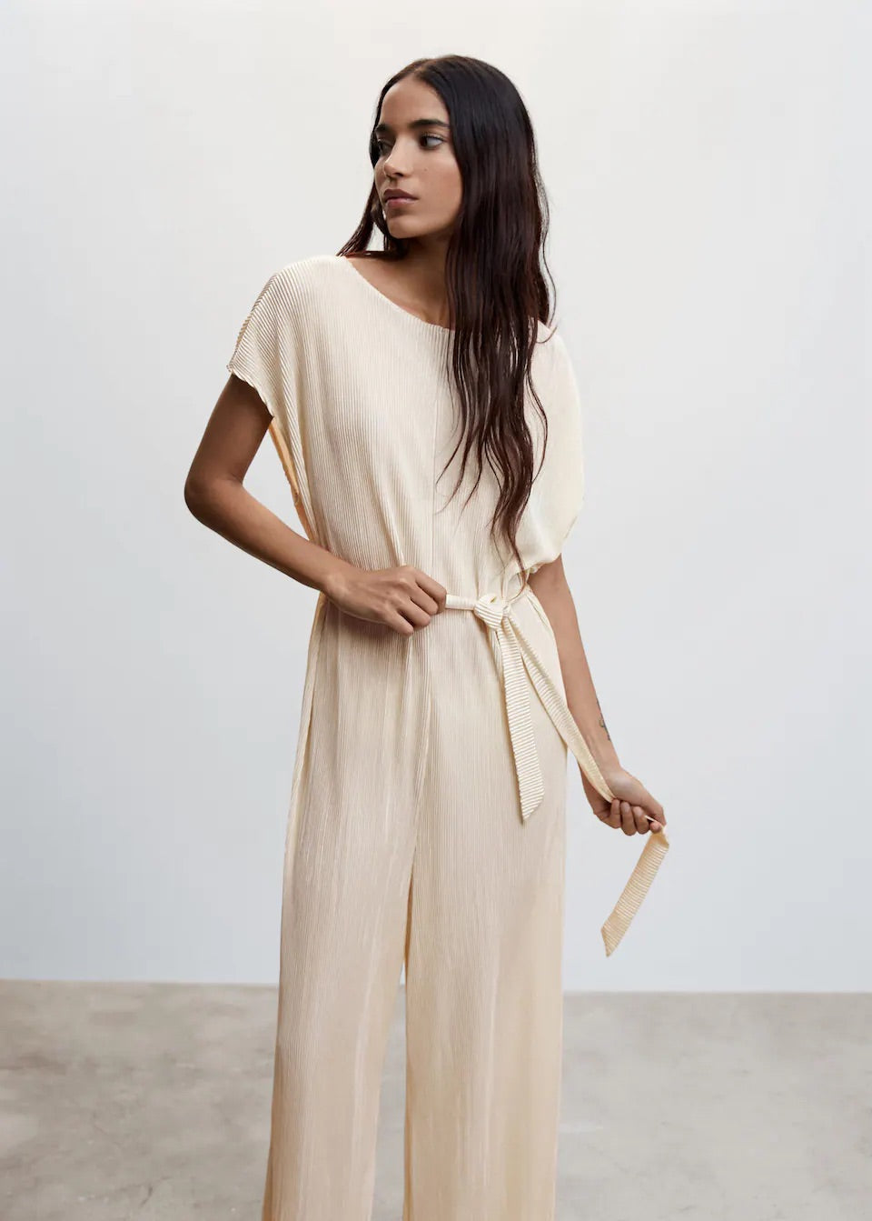 Satin pleated jumpsuit