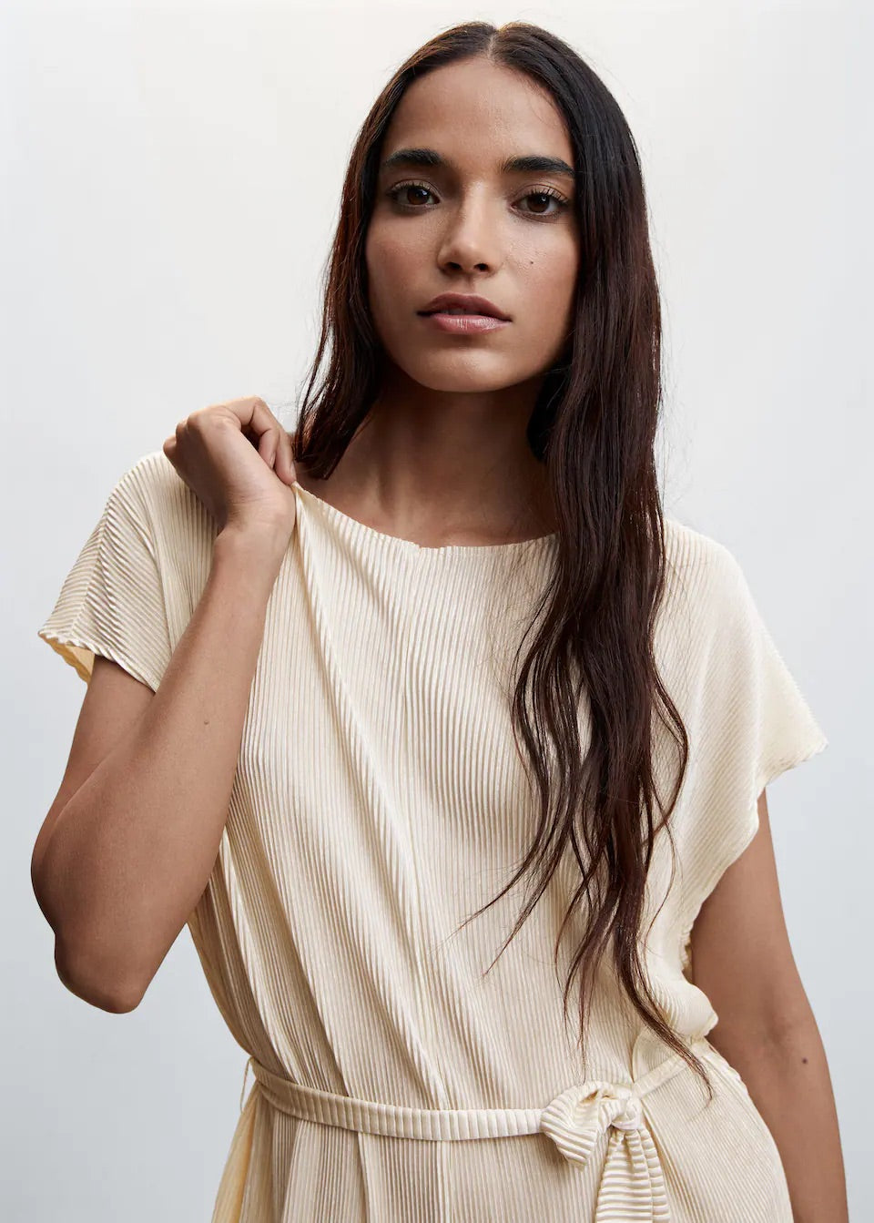 Satin pleated jumpsuit