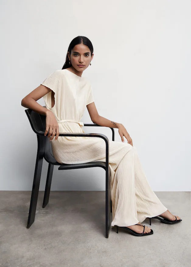 Satin pleated jumpsuit