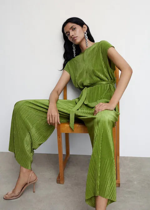 Satin pleated jumpsuit