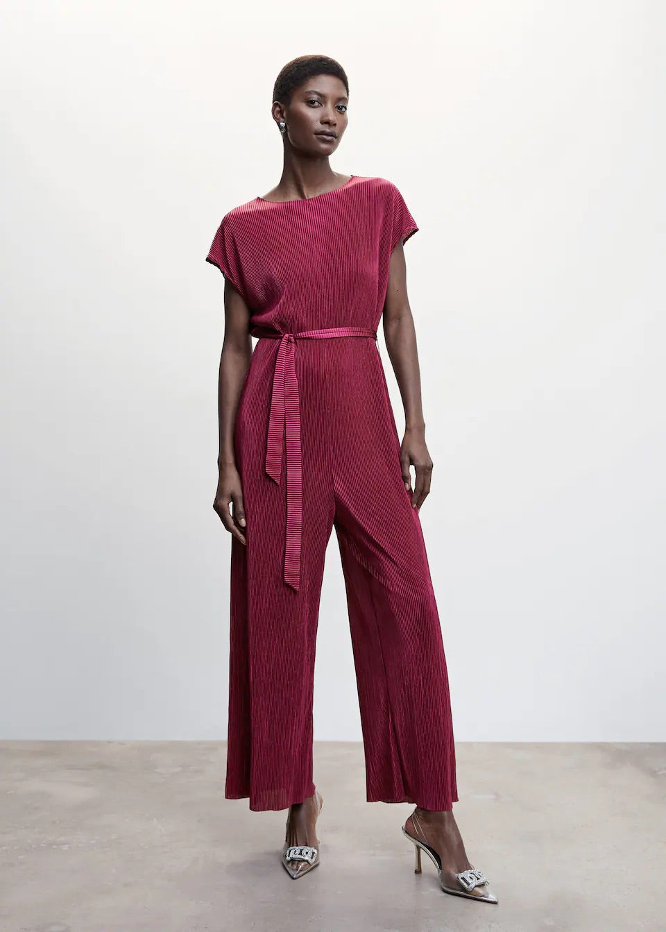 Satin pleated jumpsuit