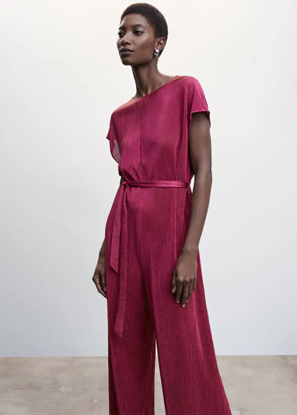 Satin pleated jumpsuit