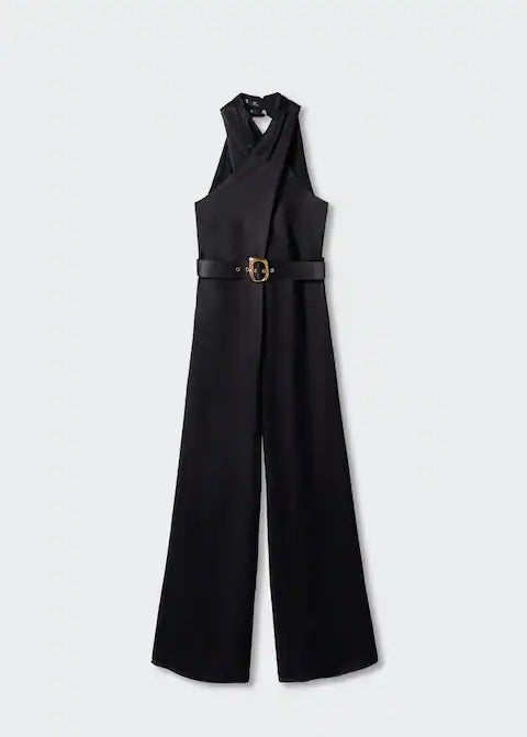 Satin jumpsuit with belt
