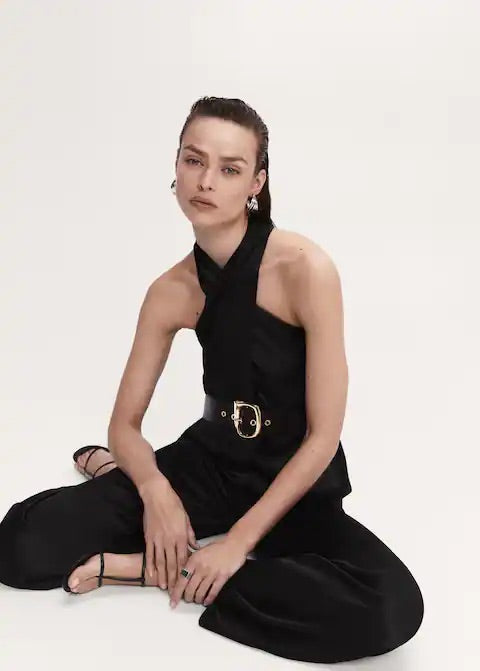 Satin jumpsuit with belt