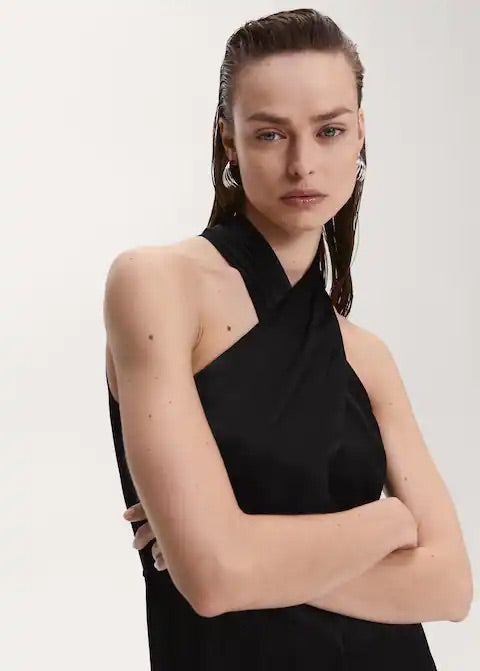 Satin jumpsuit with belt