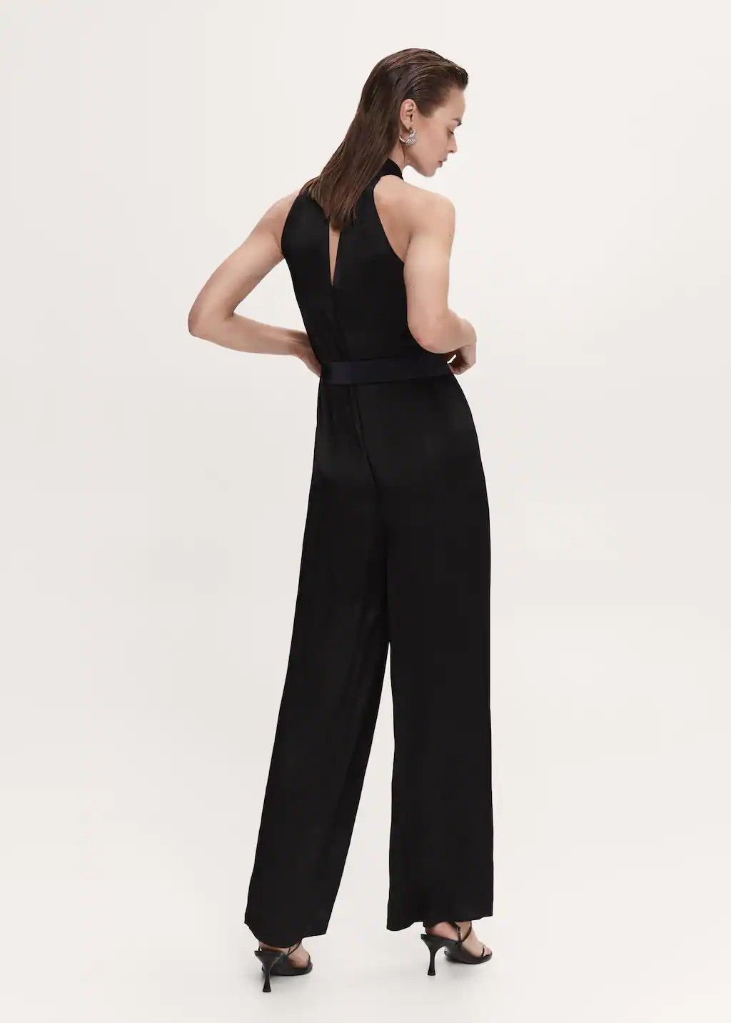 Satin jumpsuit with belt