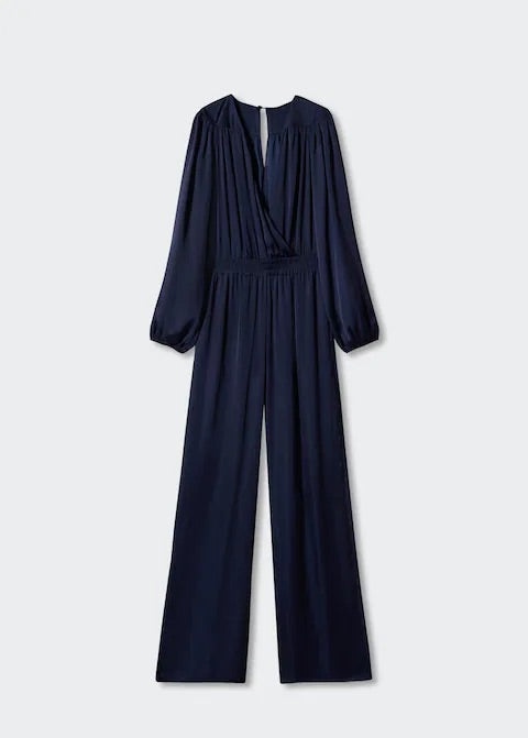 Wrap neckline satin jumpsuit