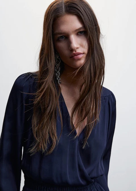 Wrap neckline satin jumpsuit