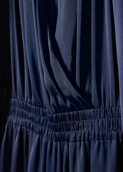 Wrap neckline satin jumpsuit