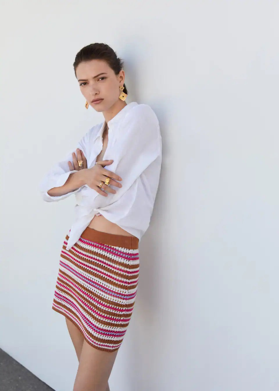 Striped knitted mini-skirt